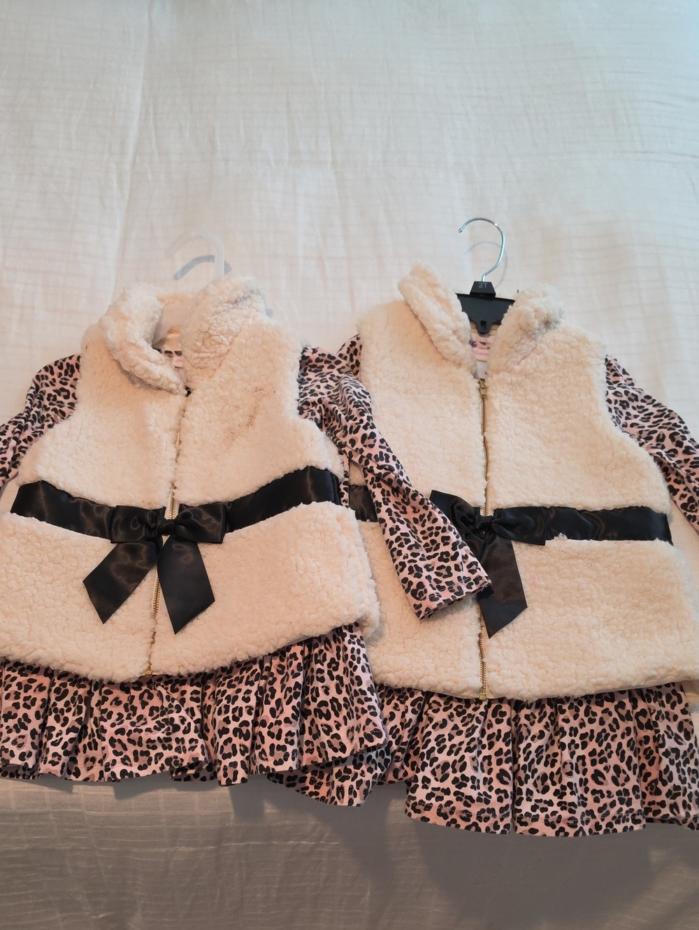 Bonnie Jean- 2 Sets Size 3T And Size 5 Ivory Sherpa Vest with Lng Slv Top